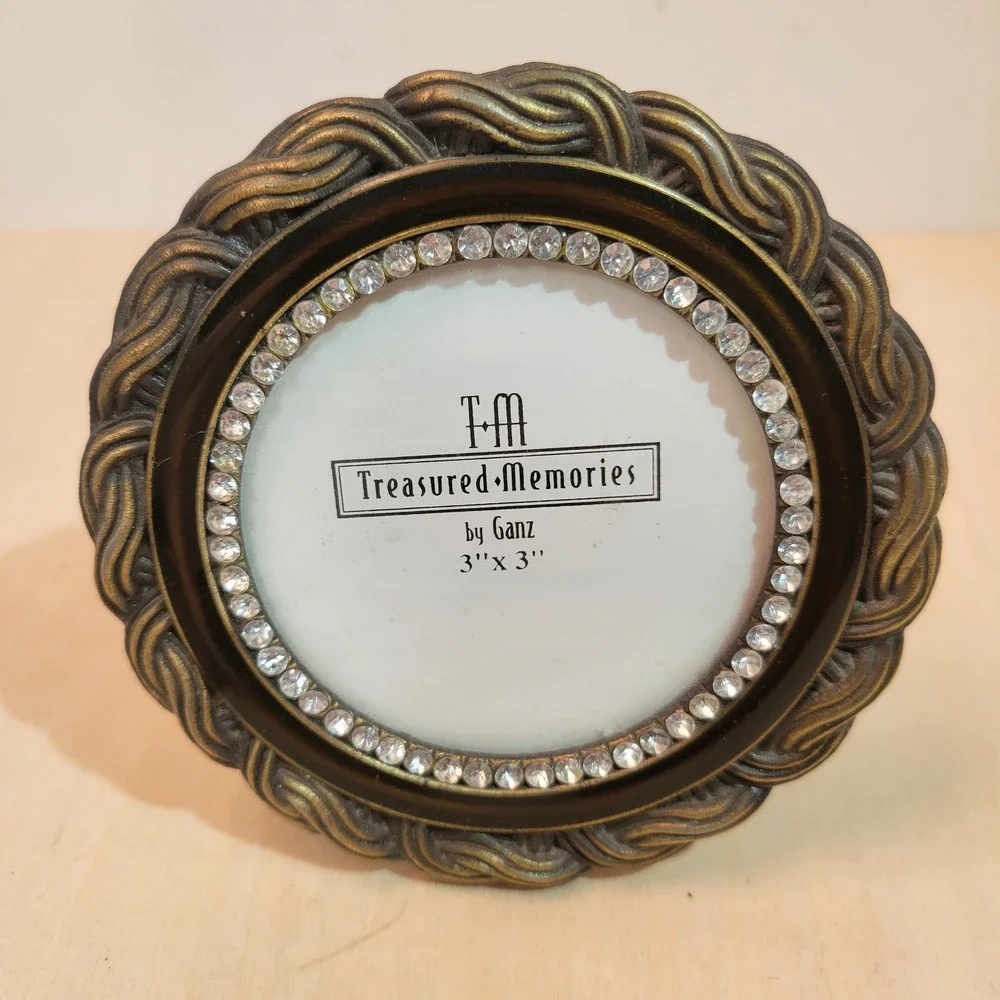 Ganz Treasured Memories Round Rhinestone Accent Picture Frame 3x3 Bronze Tone‎